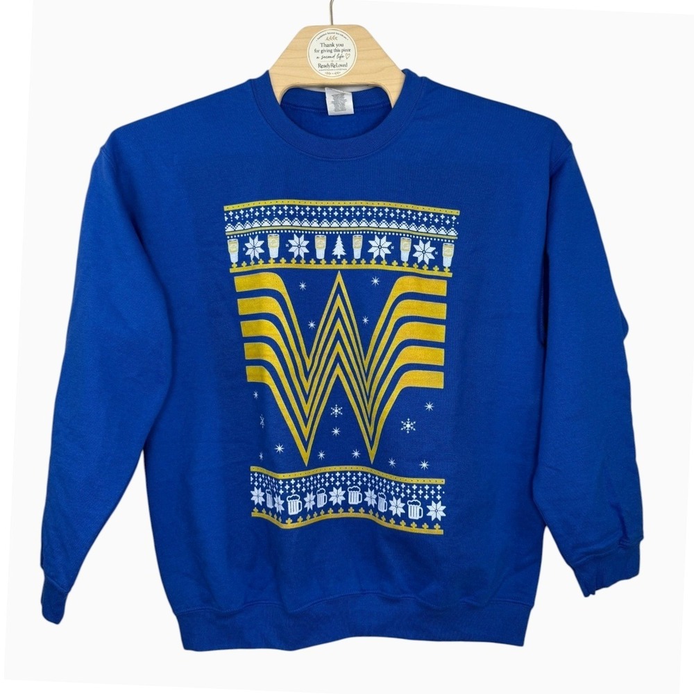 Whataburger Men's Large Blue Ugly Christmas Holiday Crewneck Sweatshirt Gildan